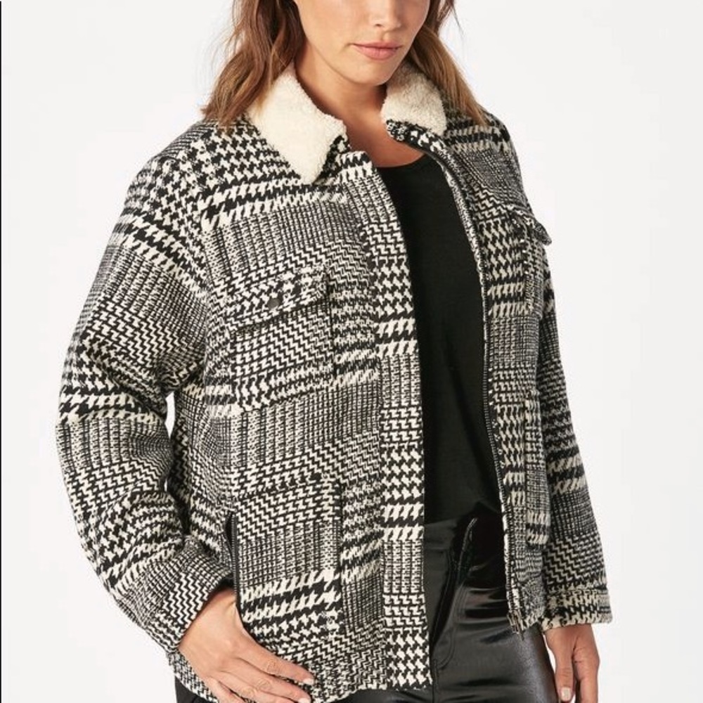 Plaid Jacket with Shearling Collar